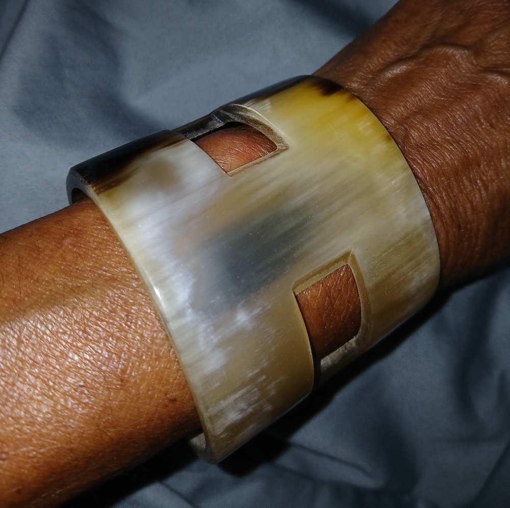 Vintage Bone Cuff Bracelet Wide Cut Out Stunning Bracelet